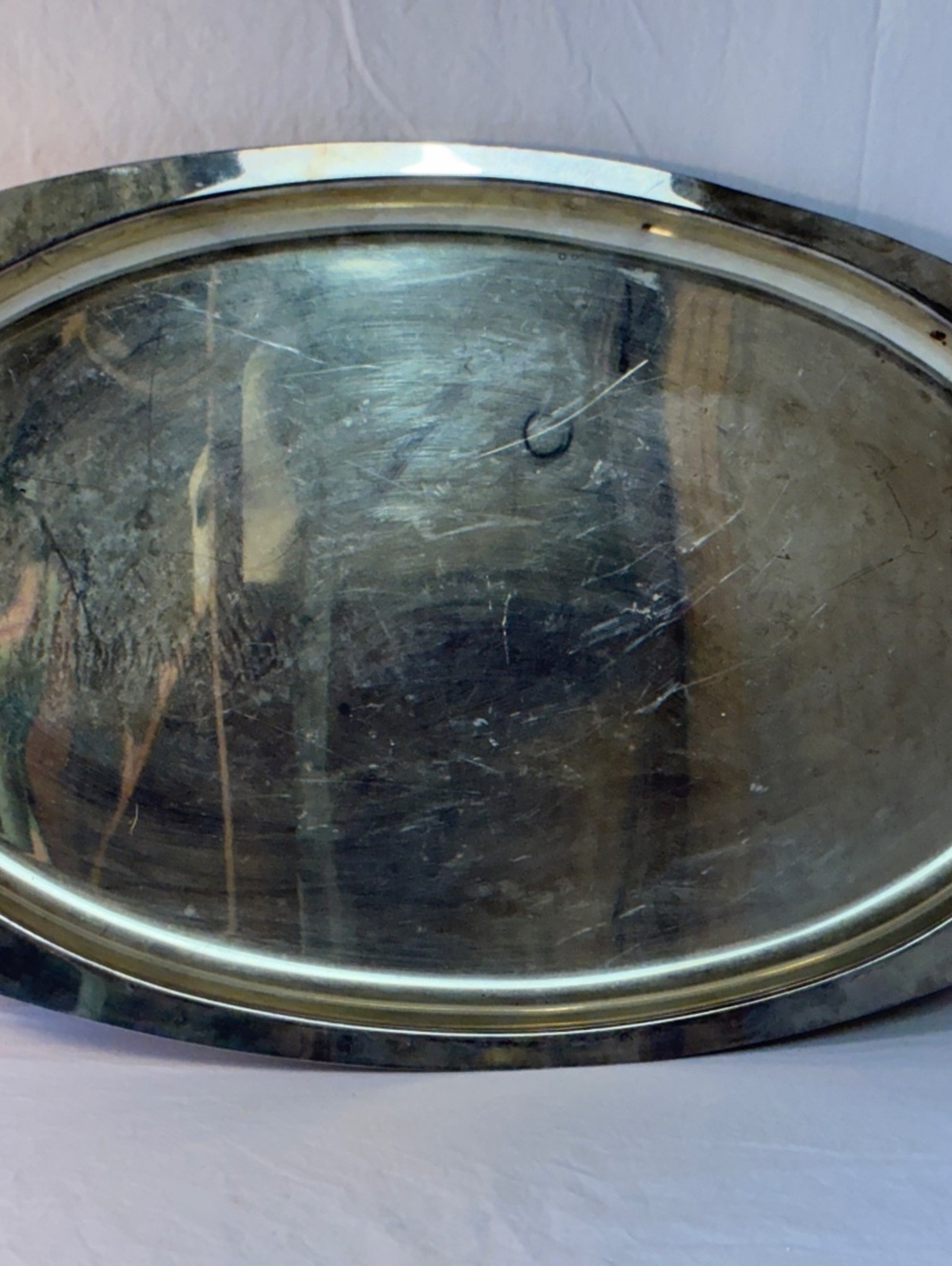 Large Vintage Oval Silver Serving Tray with Ornate Brass Handles - Picture 2 of 6